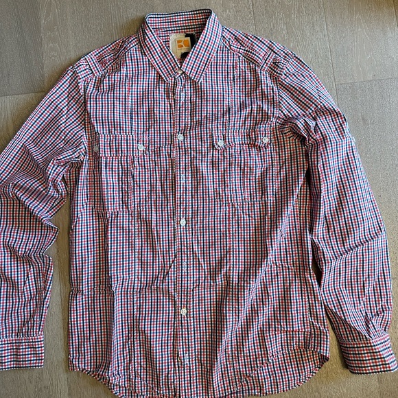 Hugo Boss Orange casual button up dress shirt size L slim fit - Picture 1 of 5